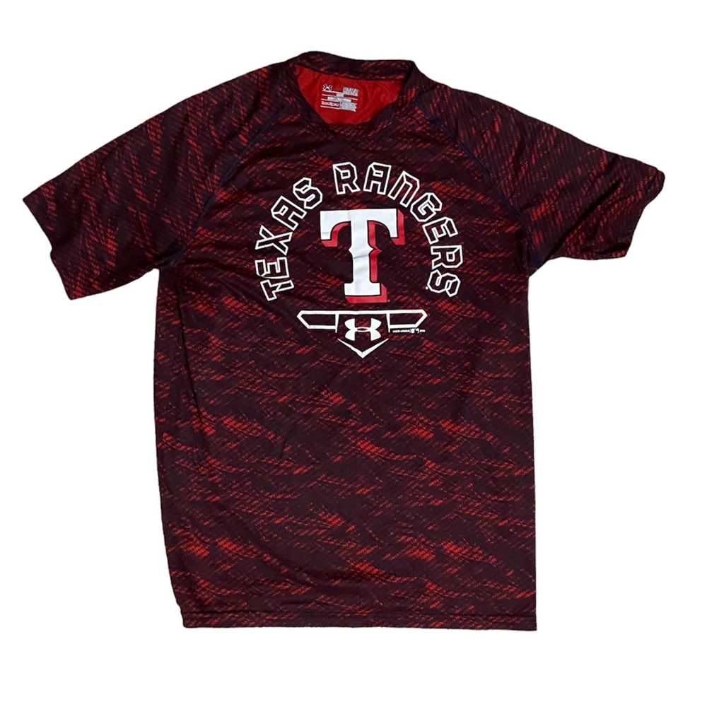 Texas Rangers Under Armour Heat Gear T-Shirt • Unique • Red  Maroon • Men’s Sz L
